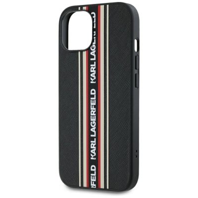 5. Karl Lagerfeld Saffiano Athleisure Stripes Cord iPhone 15 Hülle - Rot
