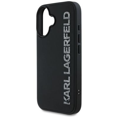 6. Karl Lagerfeld HC 3D Rubber Längliche Glitzer iPhone 16 Hülle - Schwarz