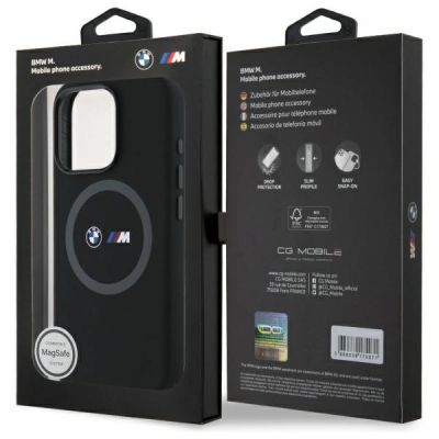 8. BMW M Silikonhülle mit bedrucktem Ring und MagSafe-Funktion für iPhone 16 Pro Max – Schwarz