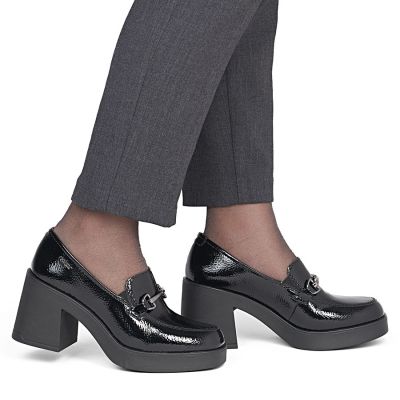 6. Schwarze Damen-Slipper aus Lackleder mit hohem Absatz, Rieker 58051-00