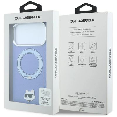 8. Karl Lagerfeld mit Ringständer 360 Choupette Head Pin MagSafe Hülle für iPhone 18 Pro Max / 17 Pro Max - Hellblau