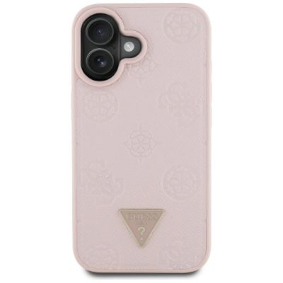 3. Guess Grained Hot Stamp Peony Triangle Logo MagSafe iPhone 16 Hülle - Rosa