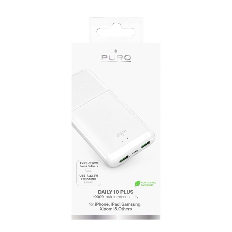 2. Powerbank Puro DAILY 10 PLUS 10000mAh 2x USBA / 1x USB-C 22,5W - weiß