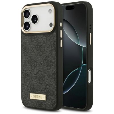 Guess 4G Logo Plate MagSafe Hülle für iPhone 17 Pro Max – Schwarz