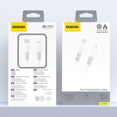 2. Dudao L25SX 30W USB-C - Lightning Kabel mit weichem Silikongeflecht 2 m - Weiß
