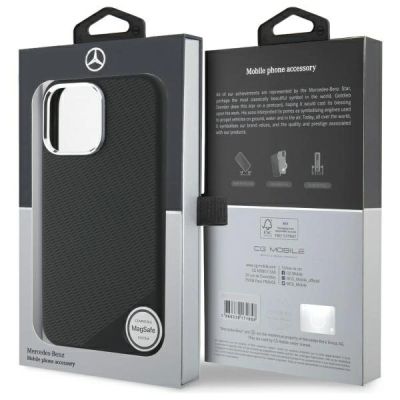 8. Mercedes Silikonhülle mit Ton-in-Ton-Logo und Holzoptik (MagSafe) für iPhone 16 Pro Max – Schwarz