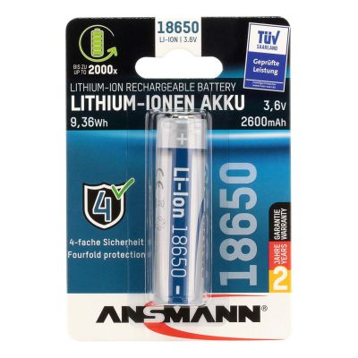 5. Ansmann 1307-0003 Akku für den Heimgebrauch, wiederaufladbarer 18650 Lithium-Ionen-Akku (Li-Ion)
