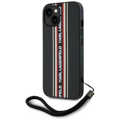 2. Karl Lagerfeld Saffiano Athleisure Stripes Cord iPhone 15 Hülle - Rot