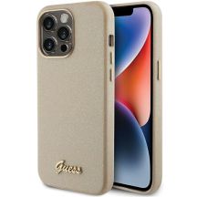 Guess Glitter Glossy Script Hülle für iPhone 15 Pro – Gold