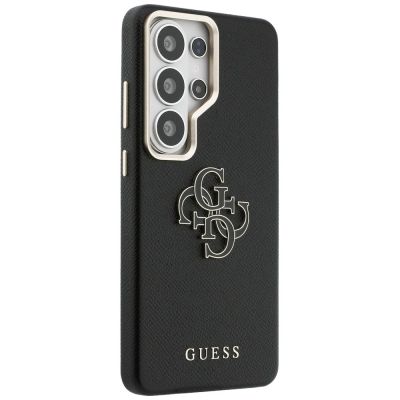 4. Guess Hülle mit genarbtem, großem 4G-Metalllogo für Samsung Galaxy S26 Ultra – Schwarz
