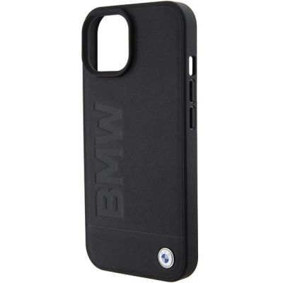 6. BMW MagSafe Leder Hot Stamp Hülle für iPhone 15 Plus – Schwarz