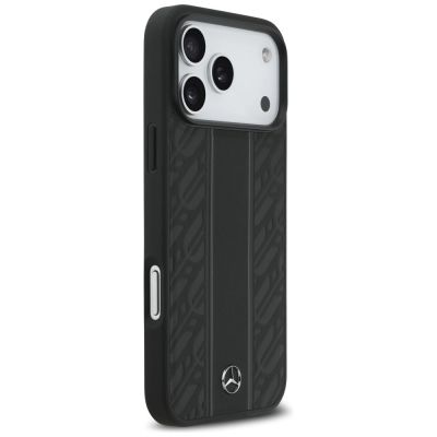 4. Mercedes Lederhülle mit Lorbeerblattstreifen und MagSafe-Design für iPhone 17 Pro Max – Schwarz