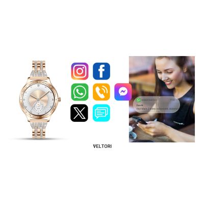 21. VELTORI VT350-1 Damen-Smartwatch mit roségoldenem Armband