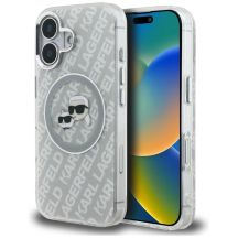 Karl Lagerfeld IML Glitter Karl & Choupette Heads Logo MagSafe iPhone 16 Hülle - Grau
