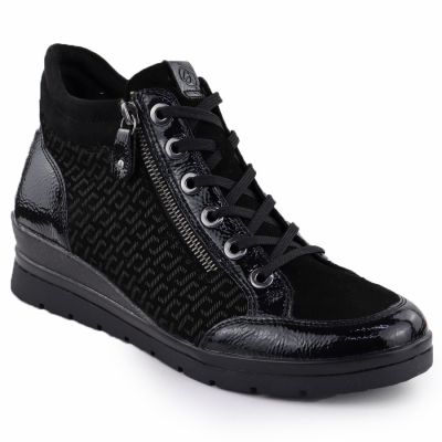 Rieker Remonte R0773-05 Schwarze Leder-Keilstiefeletten