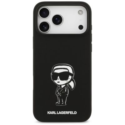 3. Karl Lagerfeld Silikonhülle mit Karl-Skizze und Logo (MagSafe) für iPhone 17 Pro Max – Schwarz