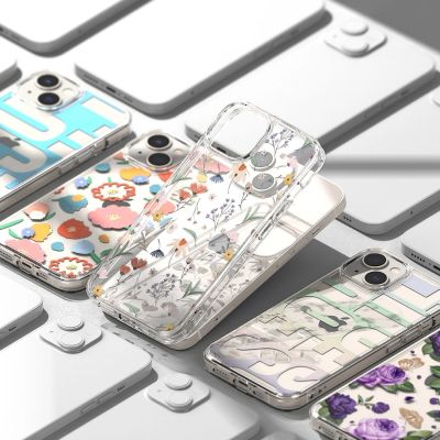 4. Ringke Fusion Design Armoured Sleeve Cover mit Gelrahmen für iPhone 14 Plus transparent (Floral) (FD637E31)