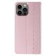 6. Magnetband-Hülle für iPhone 14 Pro Max Flip Wallet Mini Lanyard Stand Pink