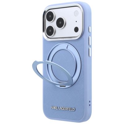 2. Karl Lagerfeld Ring Stand 360 Saffiano Classic Logo MagSafe Hülle für iPhone 18 Pro / 17 Pro - Hellblau