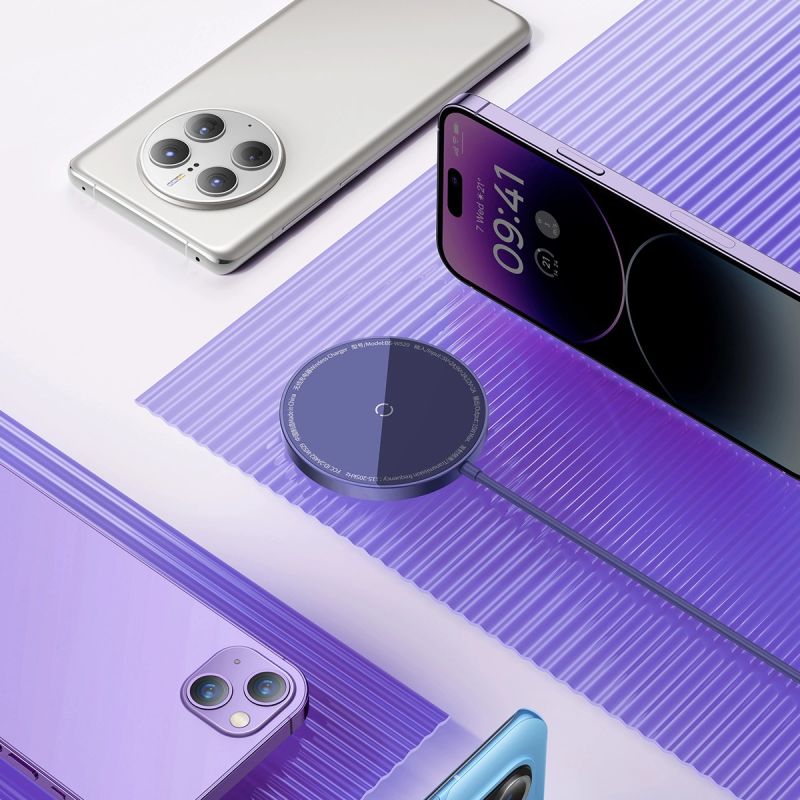 10. Baseus Simple Mini3 magnetisches Ladegerät MagSafe Qi 15W lila