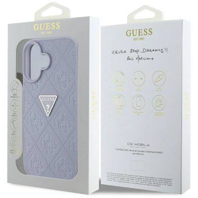 8. Guess Hot Stamp 4G Pattern Triangle Metal Logo iPhone 16 Hülle - Lila