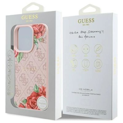 8. Guess GUHMP16LP4ROPEMCP iPhone 16 Pro 6,3" Pink/Pink Hardcase 4G Flowers Print MagSafe