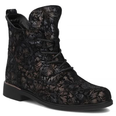 Schwarze Damen-Ankle-Boots aus Leder mit Blumenmuster, Filippo DBT8283