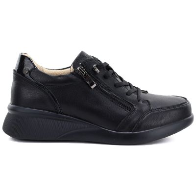 6. Bequeme, schwarze Keilschuhe aus Leder für Damen, Vinceza 79644