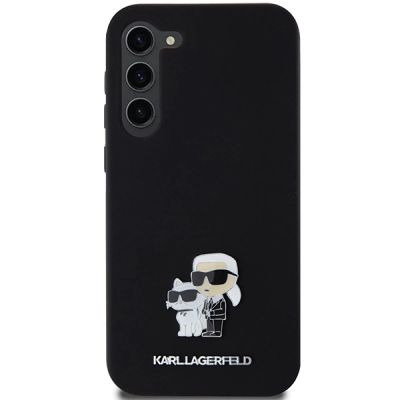 3. Karl Lagerfeld Silikon Karl&Choupette Metal Pin Hülle für Samsung Galaxy S24+ – Schwarz