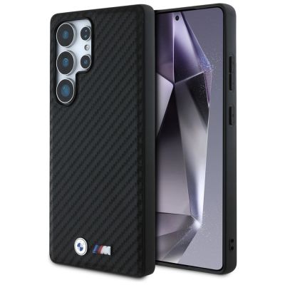 BMW Leder Carbon MagSafe Case für Samsung Galaxy S25 Ultra - Schwarz