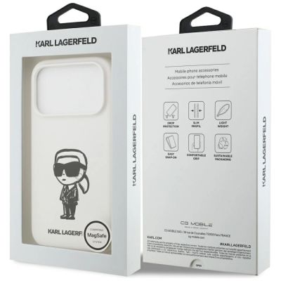 8. Karl Lagerfeld Silikonhülle mit Karl-Skizze und Logo (MagSafe) für iPhone 17 Pro – Weiß
