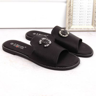6. Bequeme Hausschuhe mit Zirkonen S.Barski W OLI258A schwarz