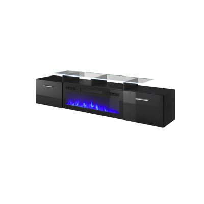 ROVA TV-Schrank mit elektrischem Kamin 190x37x48 schwarz/glänzend schwarz