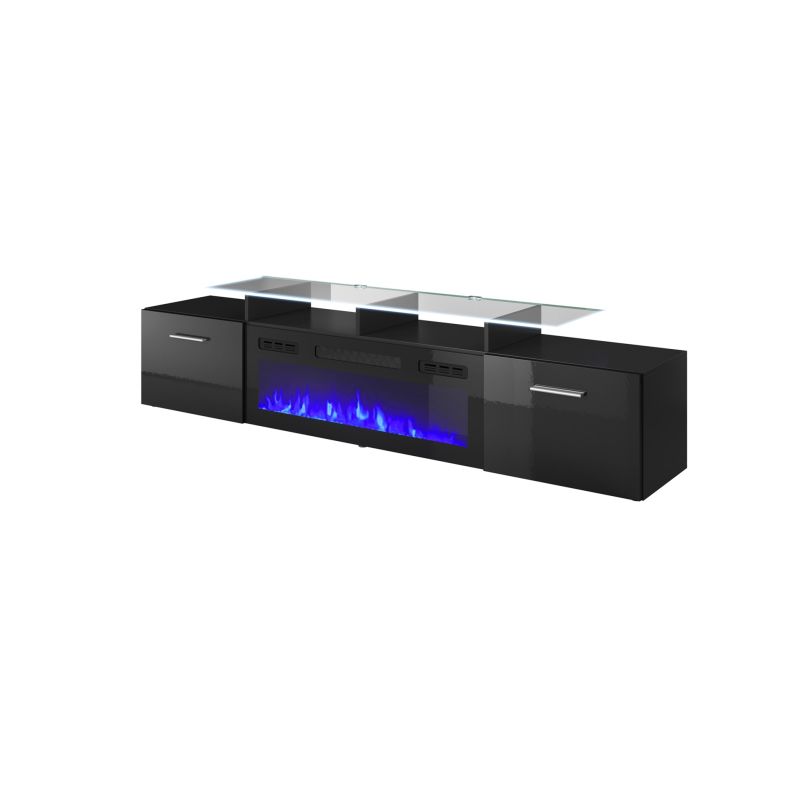 ROVA TV-Schrank mit elektrischem Kamin 190x37x48 schwarz/glänzend schwarz