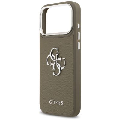 6. Guess Grained Big 4G Classic Logo Hülle für iPhone 17 Pro Max - Braun
