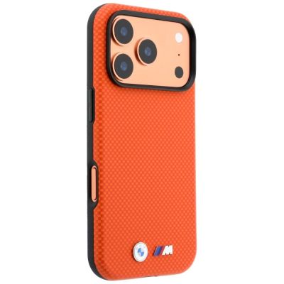4. BMW M Quadrille Kevlar Metall Logo MagSafe Hülle für iPhone 17 Pro Max / 18 Pro Max - Orange