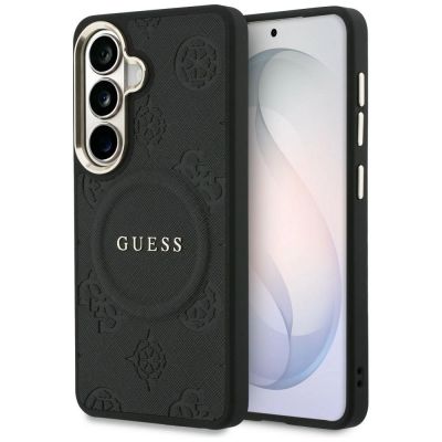 Guess Saffiano Peony Embossed Ring MagSafe Hülle für Samsung Galaxy S26+ - Schwarz