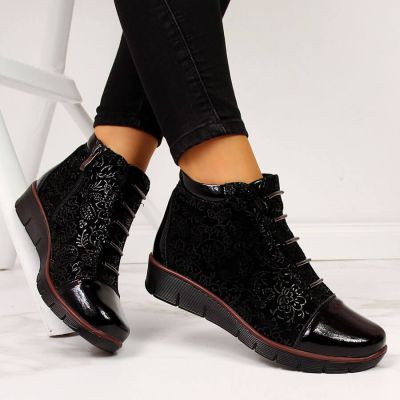 10. Damen-Lederboots mit Warmfutter und Print, schwarz, Filippo