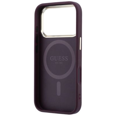 7. Guess Saffiano Small 4G & Classic Logo MagSafe Hülle für iPhone 18 Pro / 17 Pro - Burgunderrot