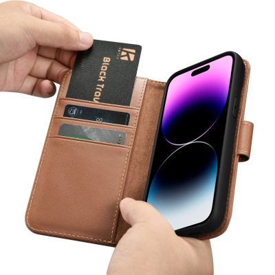 16. iCarer Wallet Case 2in1 Cover iPhone 14 Pro Max Leder Flip Cover Anti-RFID Braun (WMI14220728-BN)