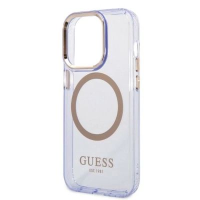 6. Guess Gold Outline Translucent MagSafe Case für iPhone 14 Pro Max 6,7" - Lila