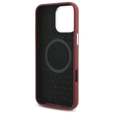 7. Mercedes Silikonhülle mit weißem Streifen und MagSafe-Funktion für iPhone 16 Pro Max – Rot