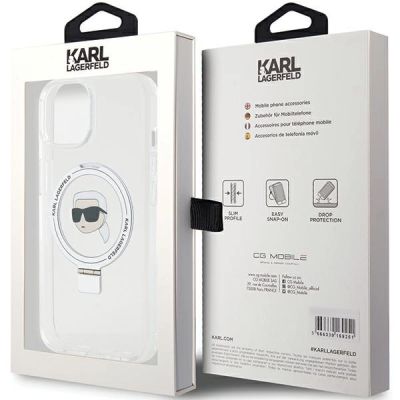 8. Karl Lagerfeld KLHMP15SHMRSKHH iPhone 15 6,1" weiß/weiß Hardcase Ring Stand Karl Head MagSafe