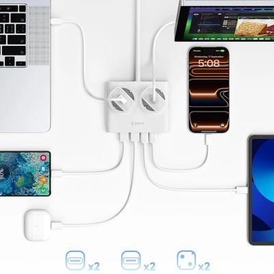 6. Orico PDC25 25W 6-in-1 Steckdosenleiste (2x Netzanschluss + 2x USB-A + 2x USB-C) – Weiß