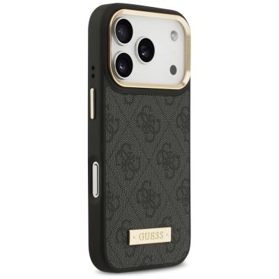 4. Guess 4G Logo Plate MagSafe Hülle für iPhone 17 Pro – Schwarz