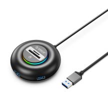 Orico YXR4 RGB USB-Hub mit 4 USB-A 3.0-Anschlüssen, SD- und microSD-Kartenleser, 1,8 m Kabellänge – Schwarz