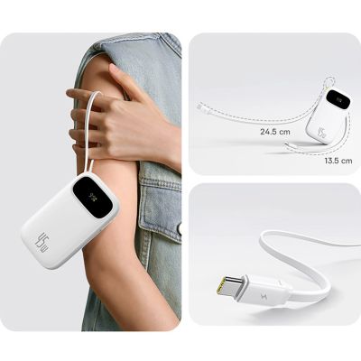 10. Baseus EnerFill FC31 Qpow 3 10000mAh 45W Powerbank mit Digitalanzeige, USB-C- und Lightning Kabeln – Weiß