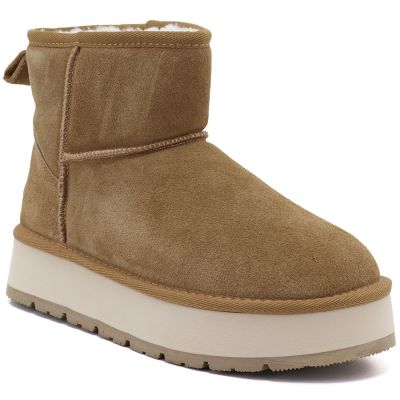 Damen-Ankle-Boots aus Leder mit Plateau, beige, Big Star UU274692