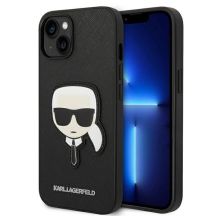 Karl Lagerfeld Saffiano Karl's Head Patch Hülle für iPhone 13 / 14 / 15 - Schwarz