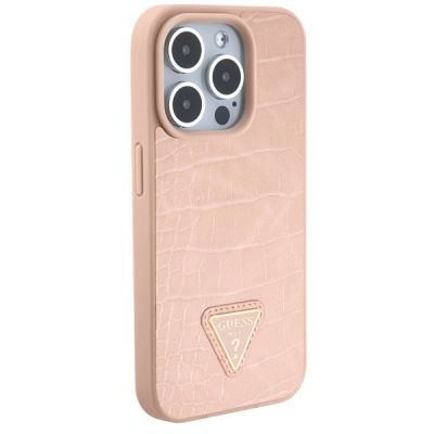 4. Guess GUHCP15XPCRTHCP iPhone 15 Pro Max rosa/rosa Hardcase Croco Triangle Metal Logo